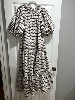 RHODE Ivory Maxi Dress with Brown Floral Motif